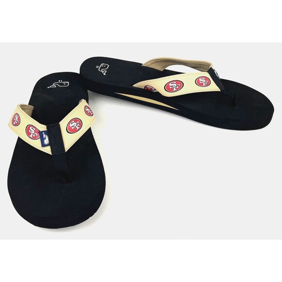 Vineyard Vines Mens Sandals Sz 14 Gold Flip Flops San Francisco 49ers New - Picture 6 of 9